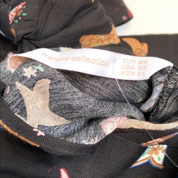 ZARA TRAFALUC Western Cowboy Boot Print Mock Tie Neck Oversized Blouse NWT sz XS - Picture 5 of 15